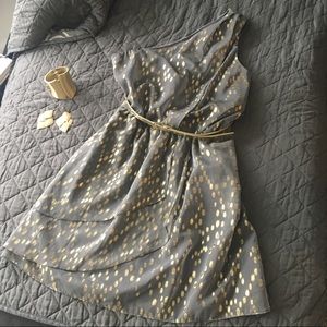 NWT BCBGeneration grey and gold one shoulder dress